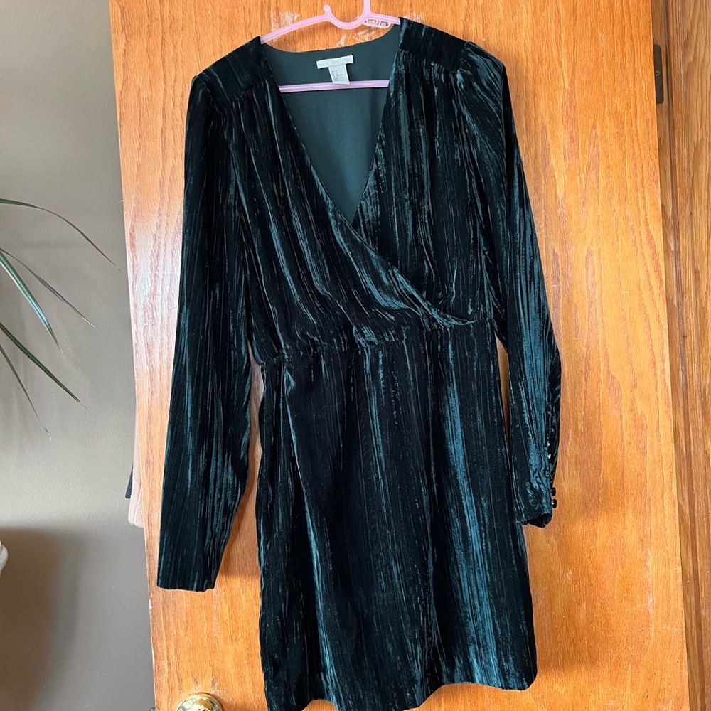 H&M Green Velvet Wrap Dress